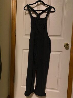 aerie Black Cross-Back Denim Overalls Jumpsuit